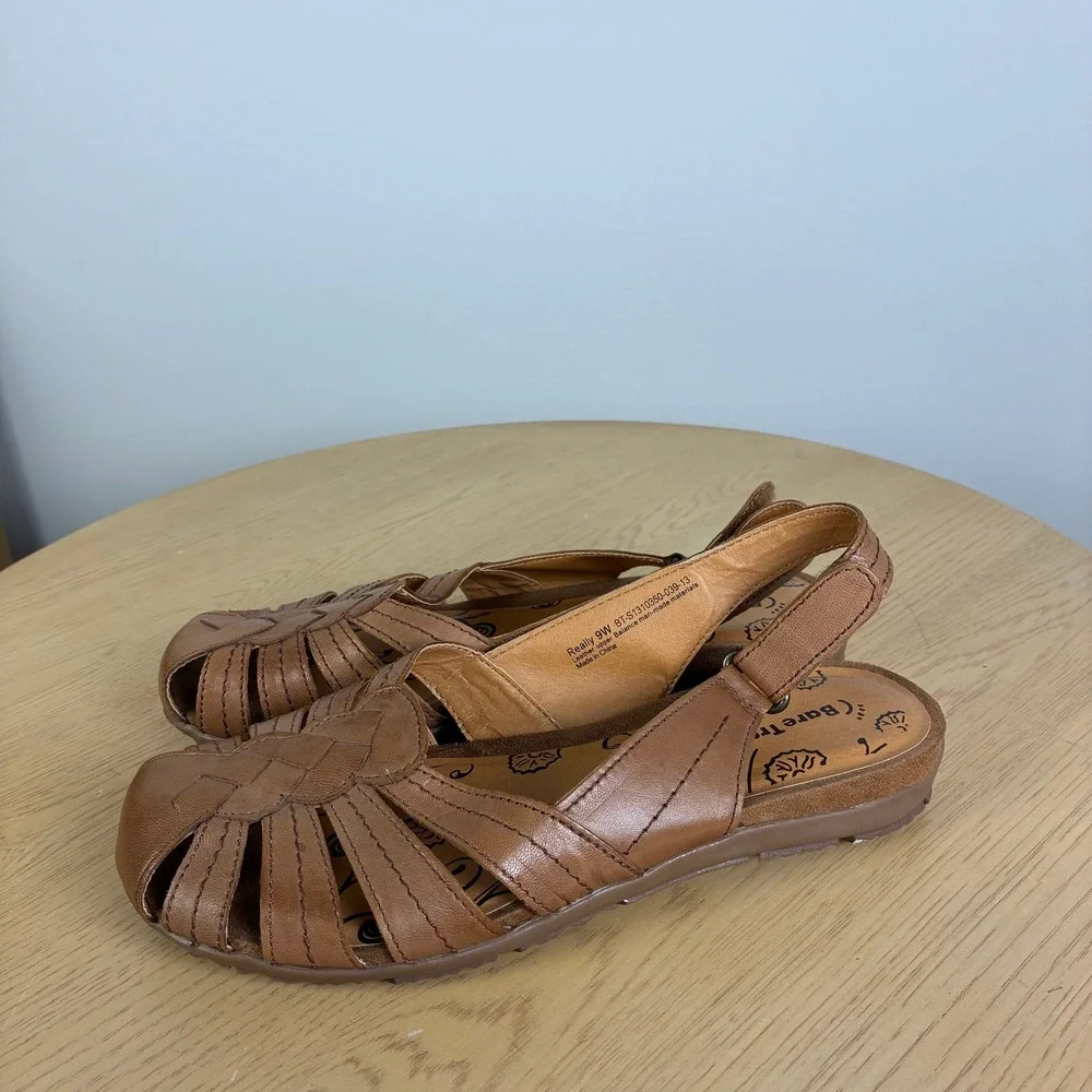 BareTraps Low Wedge Leather Fisherman Slingback Sandals Women's 9W Woven Summer